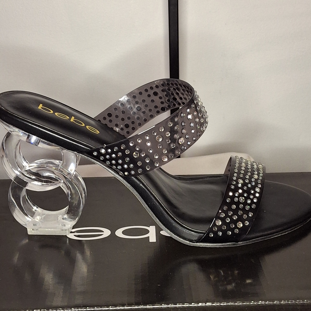 Bebe Black Studded Heels with Clear Spiral Heel